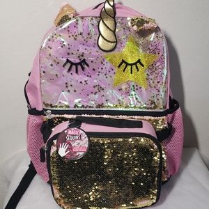 Girls Unicorn sequins backpack with lunch …